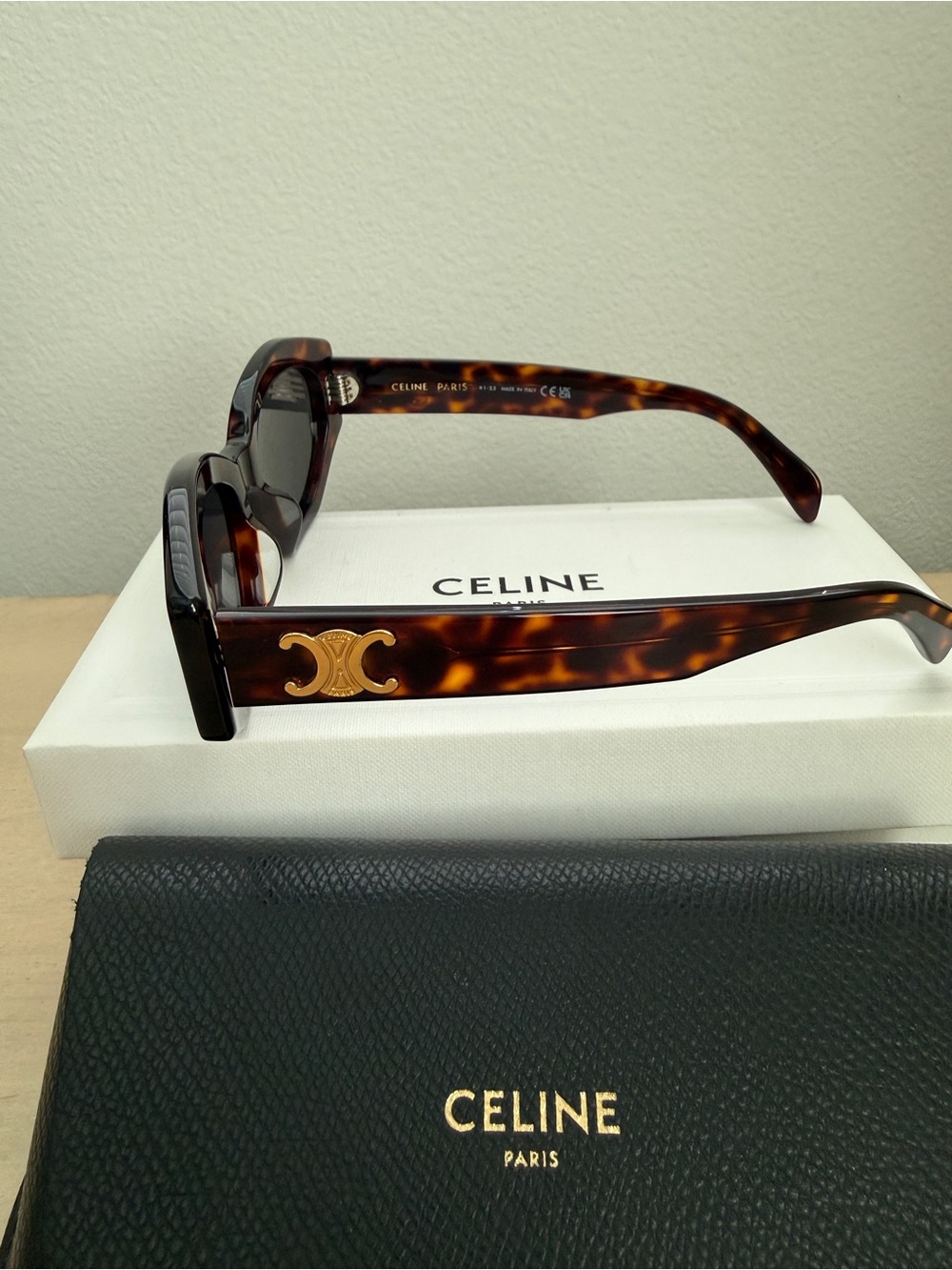 Celine Triomphe Logo Acetate Cat-Eye Sunglasses in Dark Havana Smoke - Picture 2 of 5